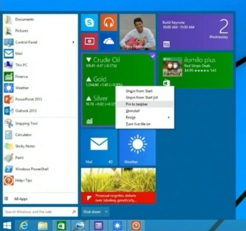 Klassisches Startmenü mit Modern-UI-Apps.