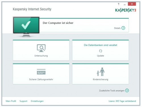 Die neue Benutzeroberfläche von Kaspersky Internet Security 2015.