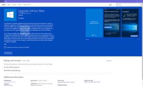 Windows 10 (Mobile) Upgrade Advisor App-Store