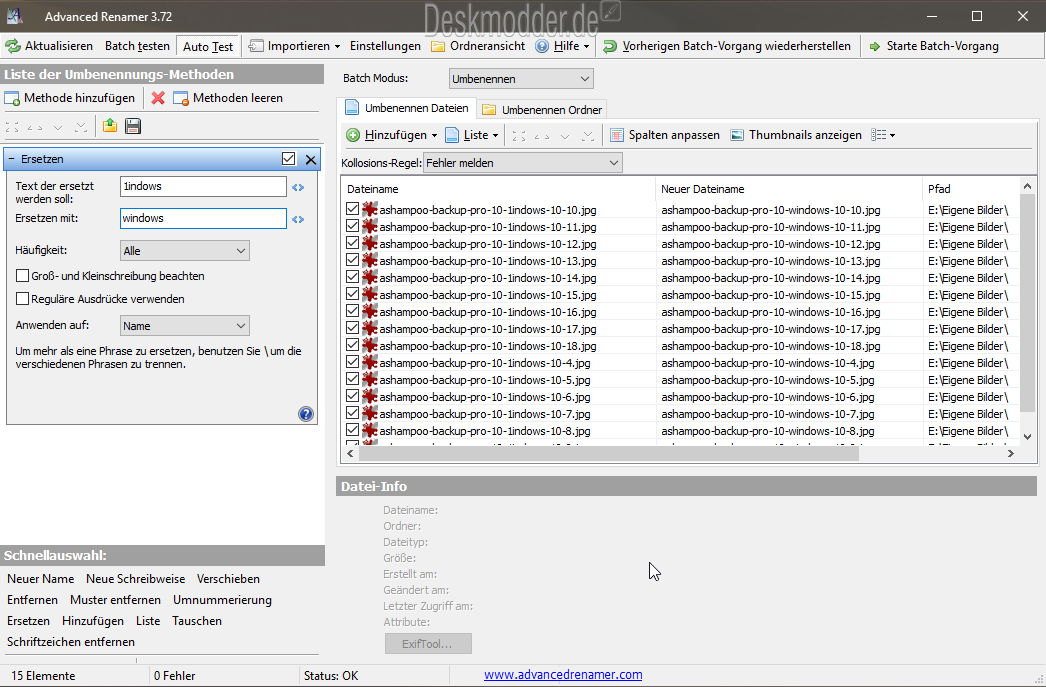 Advanced Renamer Ordner Oder Dateien Umbenennen Teile Ersetzen Und Vieles Mehr Deskmodder De