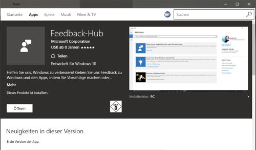 feedback hub app windows 10 1511