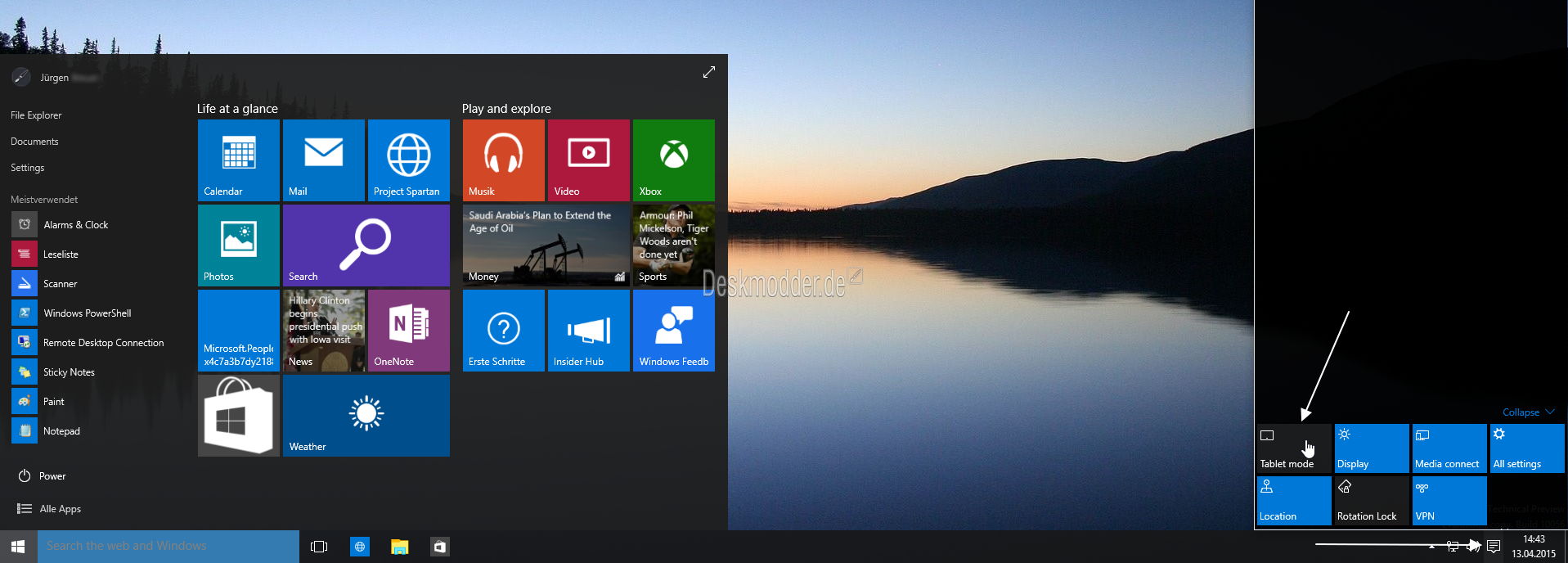 Startbild Windows 10