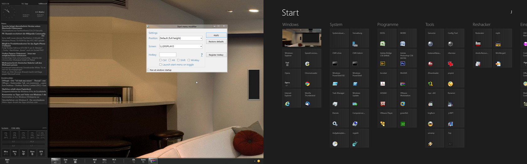 Das Metro Startmenü -Startscreen- immer auf dem zweiten Desktop starten Windows 8