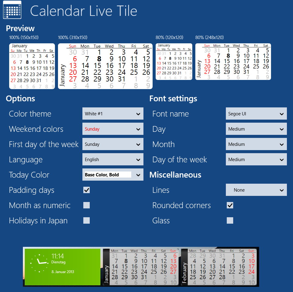 Calendar Live Tile Kalender als Kachel für Windows 8 - Deskmodder.de