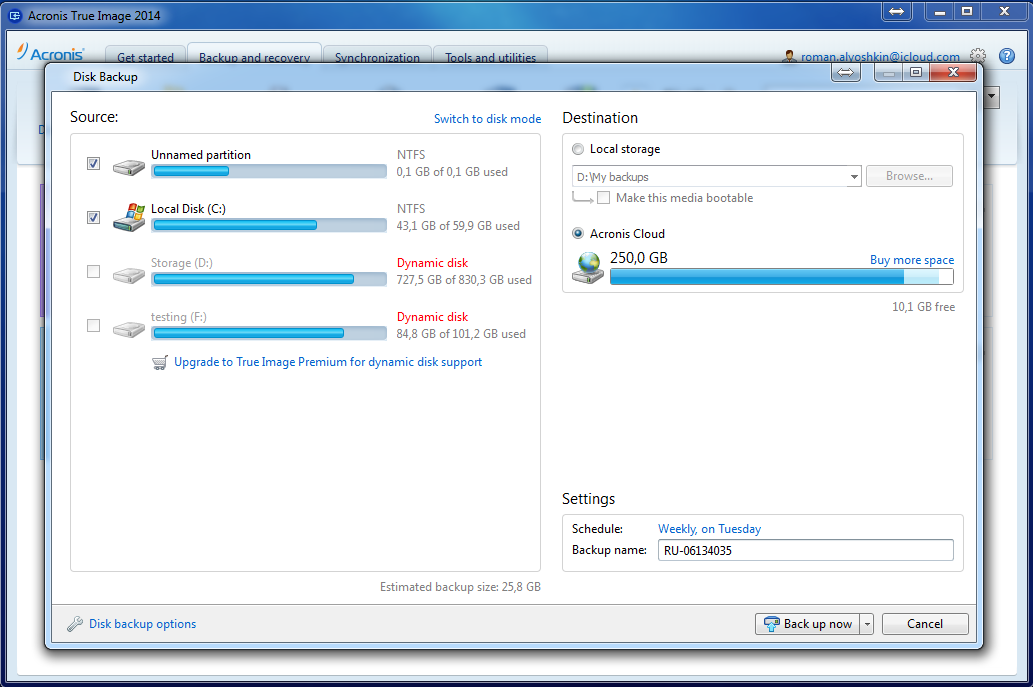 acronis true image 2014 backup destinations