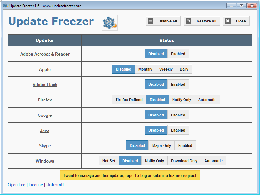 Update-Kontrolle bekannter Programme mit „Update Freezer“ unter einer Oberfläche