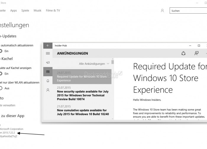 Windows 10 App Store mit einem Update und auch Änderungen im App