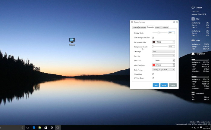 Sidebar Diagnostics - Anzeigen von CPU, RAM, Netzwerk und mehr auf dem ...