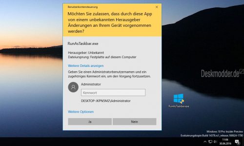 RunAs Taskbar-Programme-als-Admin-starten-im-Standardkonto001