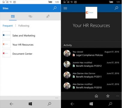 sharepoint-app-windows-10-mobile