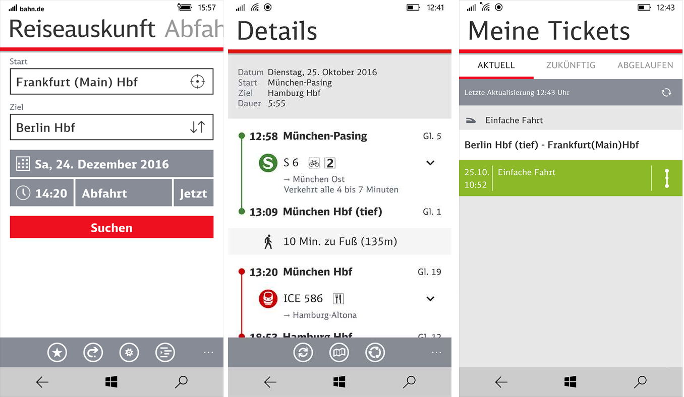 DB Navigator als App für Windows 10 Mobile und Windows