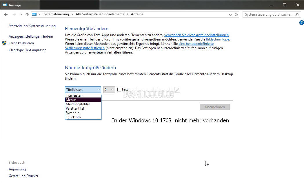 Schriftgrosse Fur Die Einzelnen Elemente Andern In Der Windows 10 1703 Deskmodder De