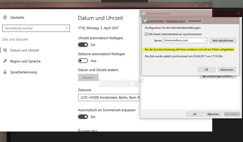 Derzeit Treten Synchronisierungsprobleme Auf Vorgang Wird Vorerst Zurückgestellt time.windows.com - Aktuelle Synchronisierungsprobleme mit der Uhrzeit
