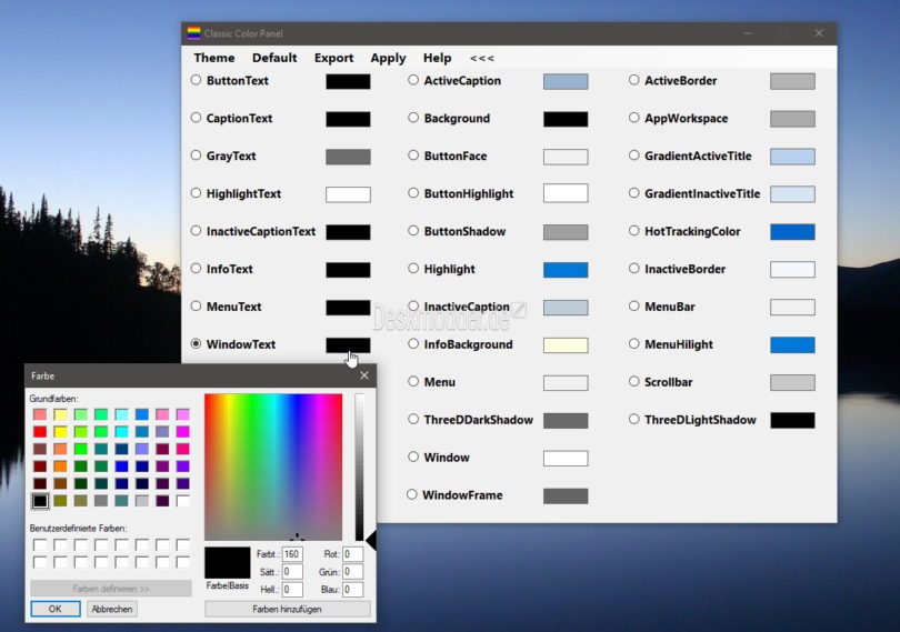 Classic Color Panel Einzelne Farben in Windows 10 ändern Deskmodder.de