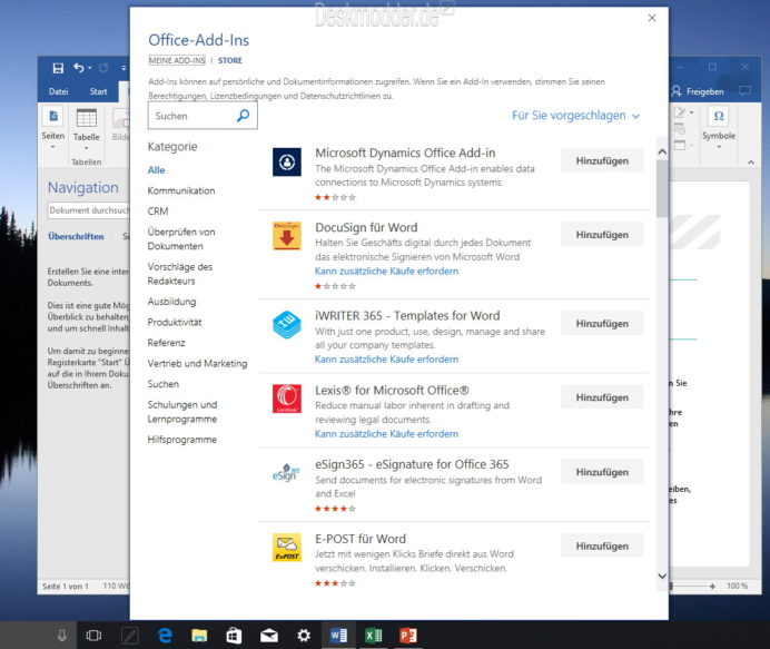 Microsoft Office Desktop Apps einmal angeschaut (Windows 10