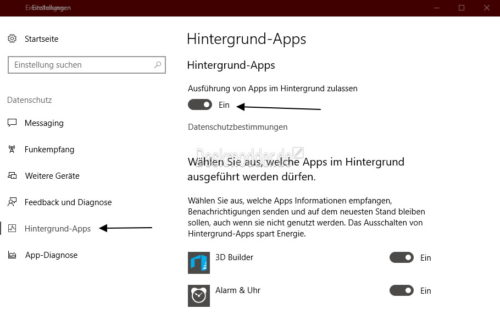 Windows 10 Apps Aus Beliebigen Quellen Zulassen Fehlt Ausführen von Apps im Hintergrund zulassen - Deaktivierung als häufige