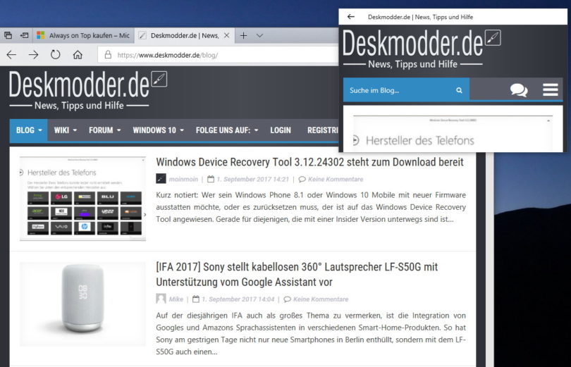 Always on Top Webseite immer im Vordergrund halten als
