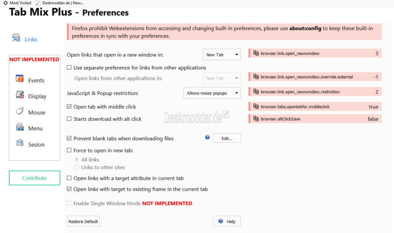 Tab Mix Plus WebExtension steht als "experimental" zum Download bereit ...