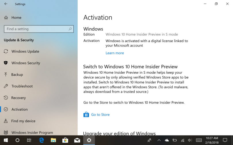 Windows 10 1803 SModus Wechsel bleibt kostenlos in die Home, Pro oder
