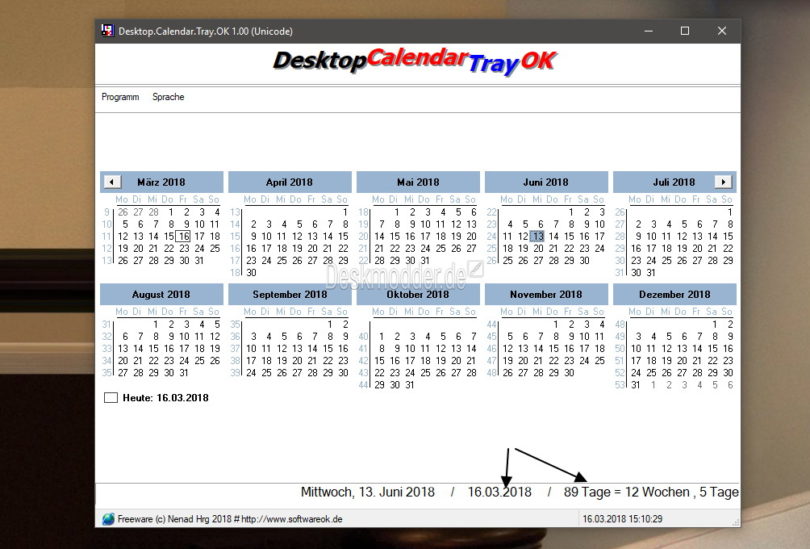 Desktop.Calendar.Tray.OK Ganz kleiner handlicher Kalender für Windows