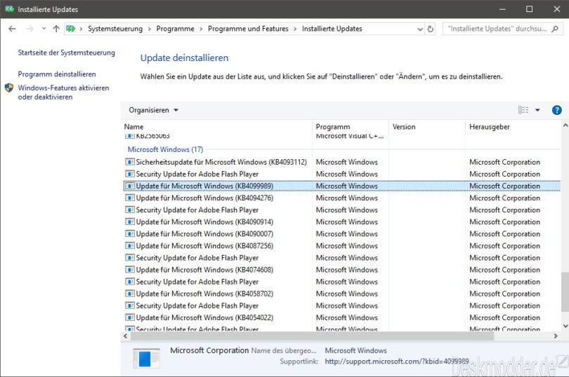 KB4099989 Windows 10 1709 Service Stack Update (Manueller Download