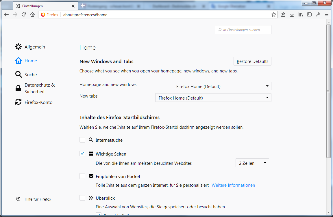 Firefox 61 Einstellungen