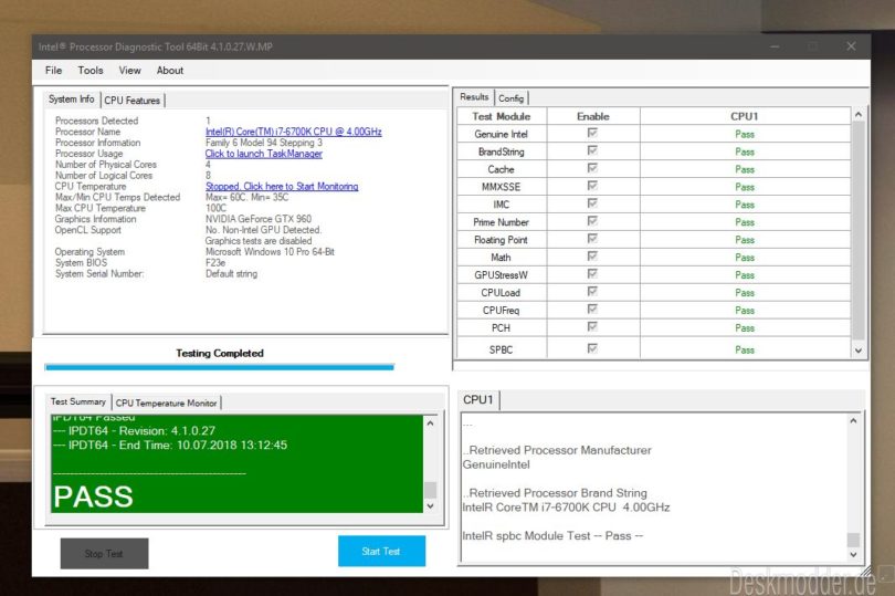 intel processor diagnostic tool