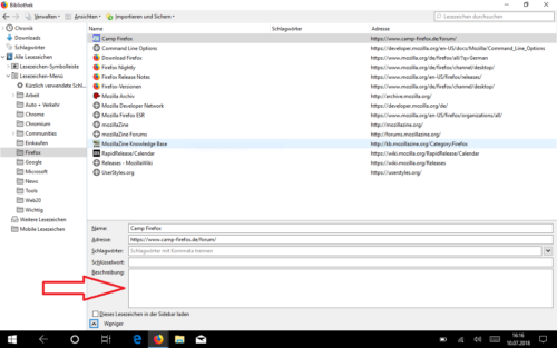 Lesezeichenverwaltung in Firefox 61