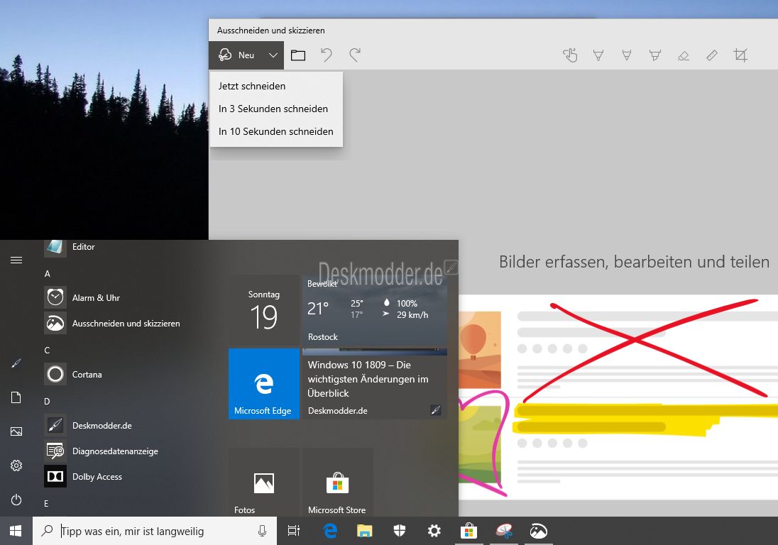Ausschneiden Und Skizzieren Mit Verzogerung Bei Der Aufnahme Und Neuer Name Fur Bildschirmskizze Windows 10 Deskmodder De