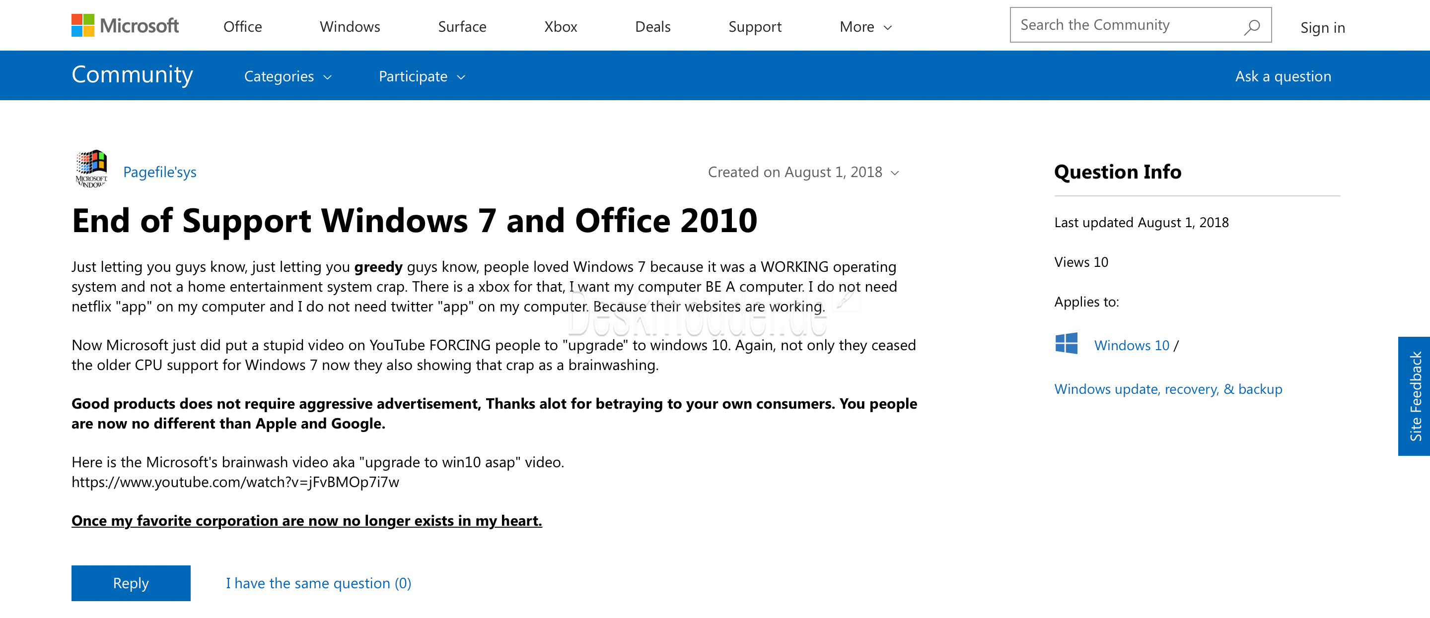 Microsoft Und Das Youtube Video Zum Supportende Von Windows 7