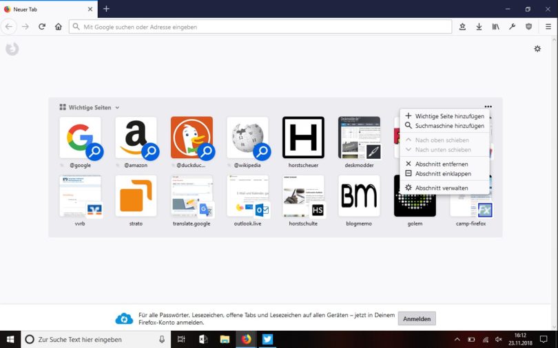 Such-Kachel in Firefox