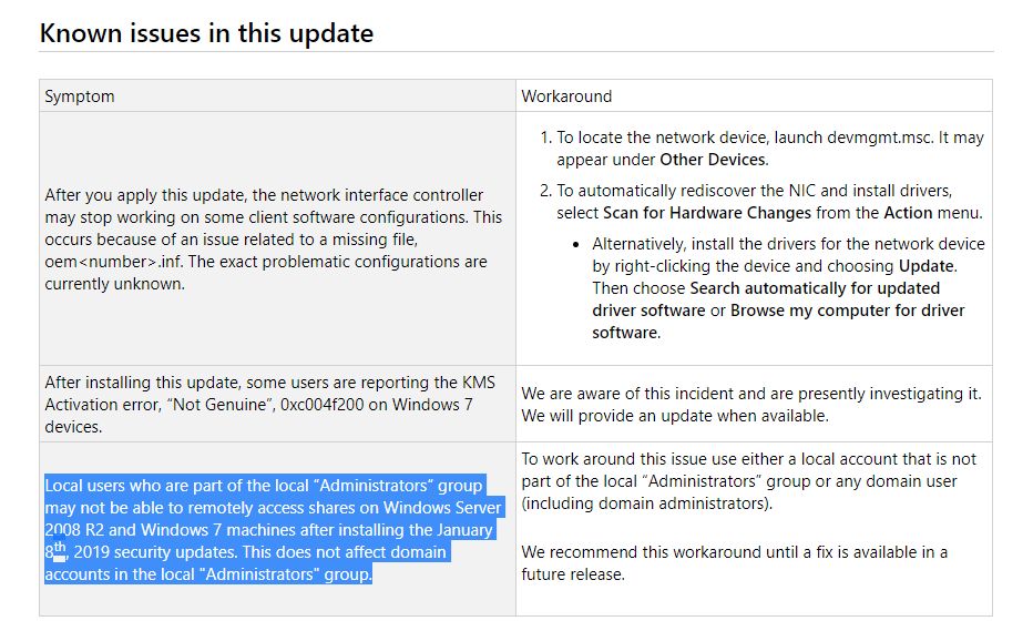 KB4487345 behebt das Problem SMBv2 Netzwerk Problem nach der