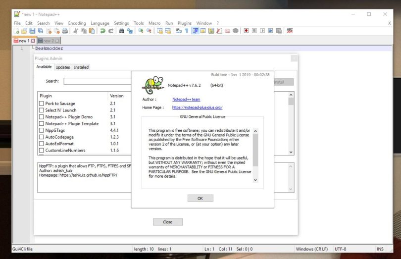 Notepad++ 7.6.2 mit Plugins Admin Modul in der portablen Version ...