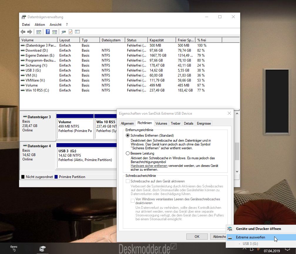 Usb Sticks Und Externe Festplatten Schnell Entfernen Ist Nun Standard Ab Windows 10 1809 Deskmodder De