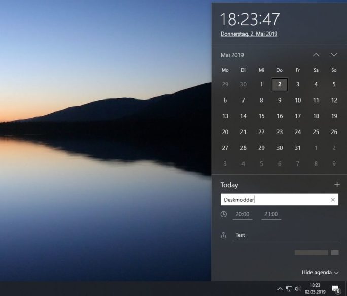 Kalender in der Taskleiste nun mit direkter Eingabe von Terminen - Deskmodder.de