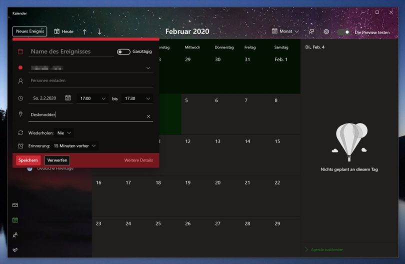 Windows 10 Kalender App - Preview Test jetzt wohl für weitere freigegeben - Deskmodder.de