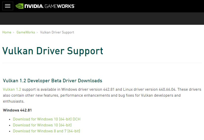 Nvidia vulkan hotsell driver windows 10