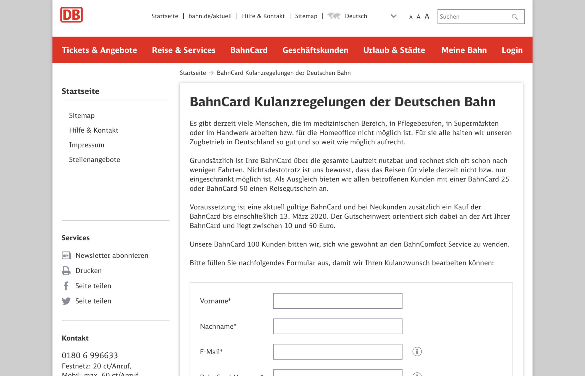 Deutsche Bahn Rückerstattung Formular BahnCard: Bahn bietet Online-Formular für Kulanzregelung (Gutschein) an