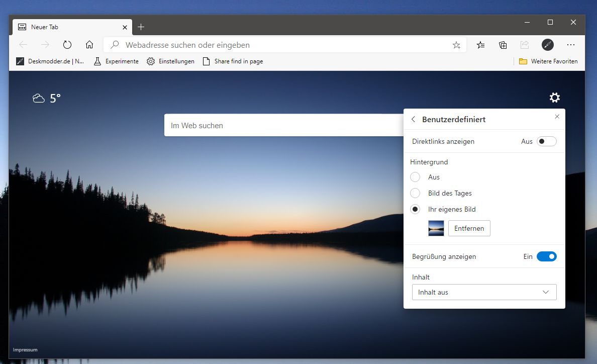 Microsoft Edge Nun Mit Eigenem Hintergrundbild Fur Die Startseite Deskmodder De