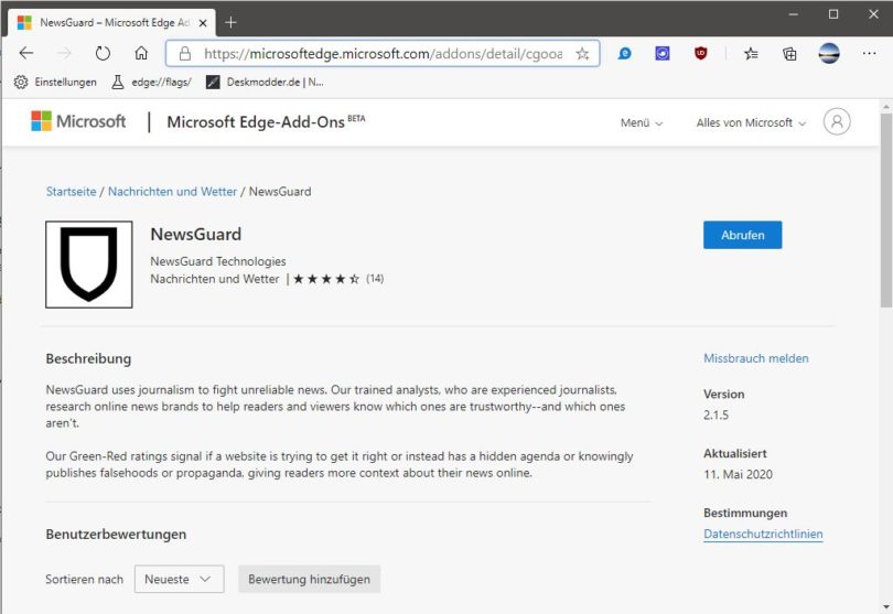 NewsGuard mit dem Microsoft Edge kostenlos Deskmodder.de
