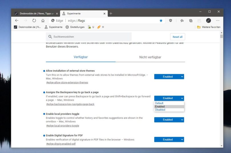 Microsoft Edge ZurückTaste (Backspace) wieder aktivieren Deskmodder.de