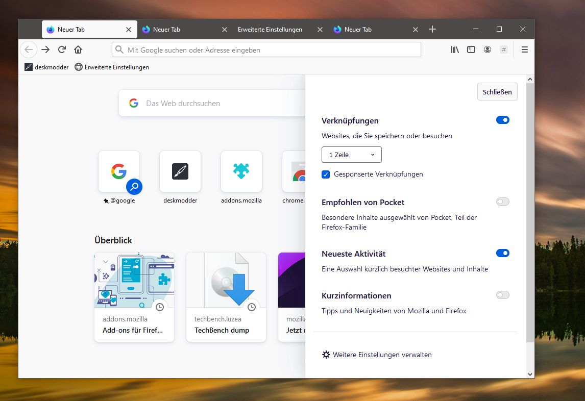 Firefox Aus "Wichtige Seiten" wird "Verknüpfungen" auf der Neuer Tab Seite Deskmodder.de