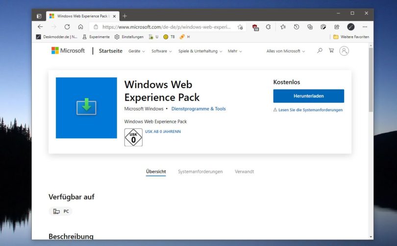 Windows Web Experience Pack im Microsoft Store für Windows 10