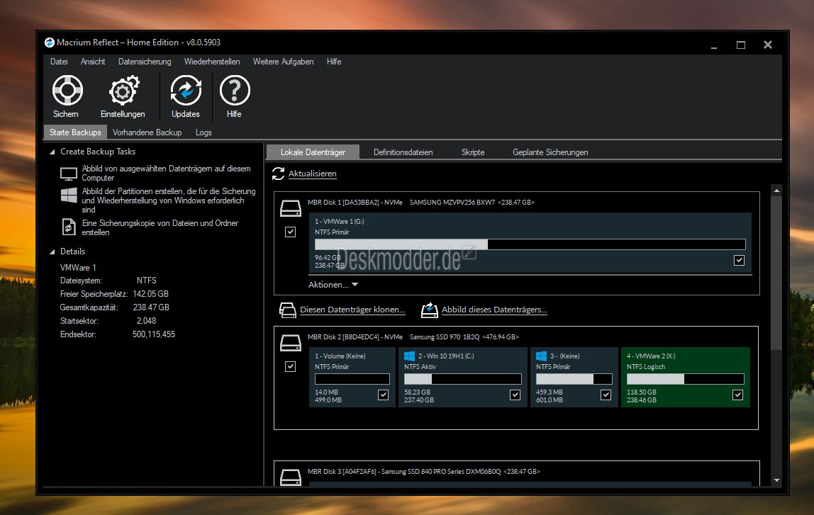 macrium reflect cloning properties greyed out