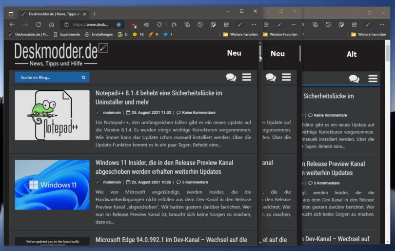 Microsoft Edge Die Scrollbar (Bildlaufleiste) wird wieder optisch