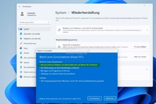 Windows 11 / 10 (nur) 21H2 Zurücksetzen und alle Dateien löschen funktioniert nicht richtig