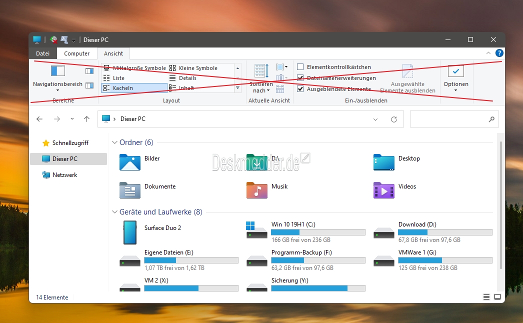 Windows 11 Mit den Tabs verschwindet auch das Ribbon Menü im Datei