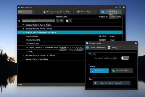 ViVeTool-GUI 1.6.1 mit neuer Benutzereinstellung und Korrekturen ...