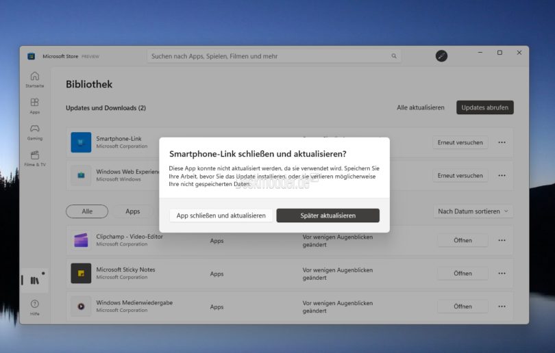 Windows 11 Microsoft Store installiert Updates nach Aufforderung die