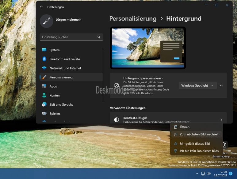 Windows 11 Windows Spotlight funktioniert und erhält eine